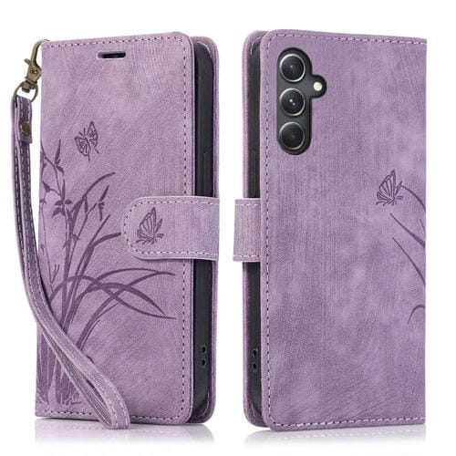 Funda para Teléfono Samsung Galaxy A15 4G Cuero Relieve Mariposa Orquídea (Púrpura)