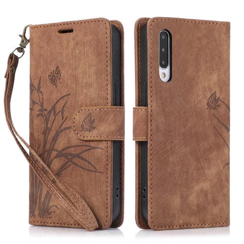 Funda para Teléfono Samsung Galaxy A50 A50S Cuero Relieve Mariposa Orquídea (Marrón)
