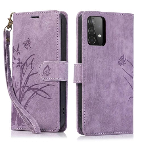 Funda para Teléfono Samsung Galaxy A52 4G / 5G Cuero Relieve Mariposa Orquídea (Púrpura)