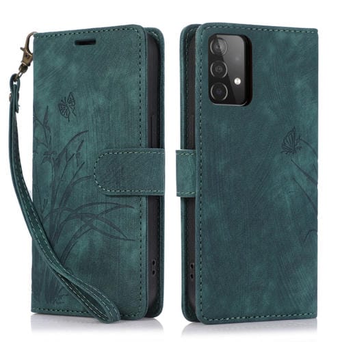 Funda para Teléfono Samsung Galaxy A72 4G 5G Cuero Relieve Mariposa Orquídea (Verde)