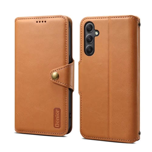 Funda para Teléfono Samsung Galaxy A34 5G Denior Textura Piel de Vaca Estilo Billetera (Caqui)