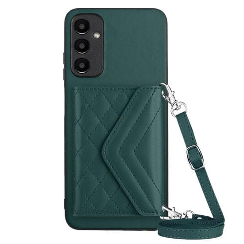 Funda para Teléfono Samsung Galaxy A24 4G RFID con Bolsa para Tarjetas Textura Rómbica Cordón Largo (Verde)