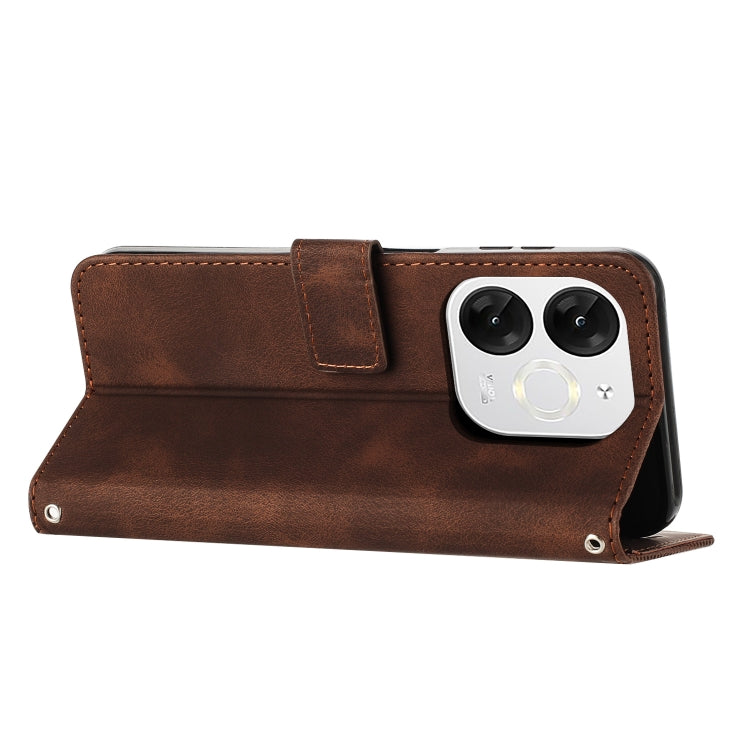 Funda de Cuero Triangular para Teléfono Itel A80 Dream con Cordón Largo (Marrón)