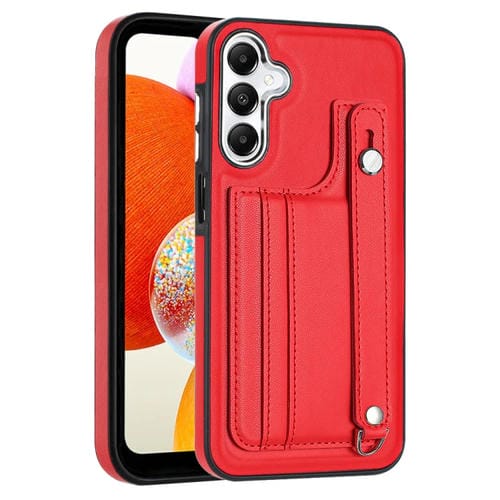 Funda para Teléfono Samsung Galaxy A15 Cuero a Prueba de Golpes con Correa para Muñeca (Rojo)