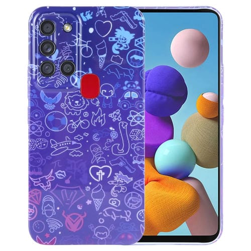 Estuche para Teléfono Samsung Galaxy A21S Orificio Preciso PC Patrón Pintado (Graffiti Azul Rojo)