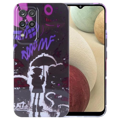 Estuche para Teléfono Samsung Galaxy A12 PC con Orificio Preciso y Patrón Pintado (Morado Negro)
