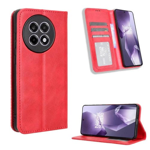 Funda de Cuero OnePlus Ace 5 5G / 5 Pro 5G / 13R 5G Textura Retro Hebilla Magnética (Roja)