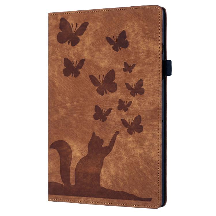 Funda para iPad Mini Cuero Estampado Mariposas y Gatos (Marrón)