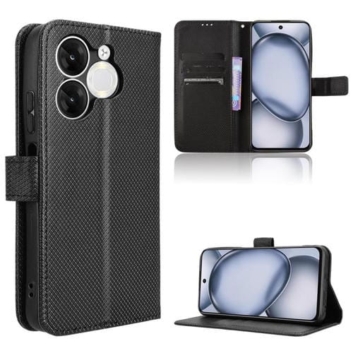 Funda Cuero con Textura de Diamante para Teléfono Itel A80 4G (Negra)