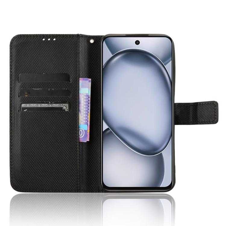 Funda Cuero con Textura de Diamante para Teléfono Itel A80 4G (Negra)