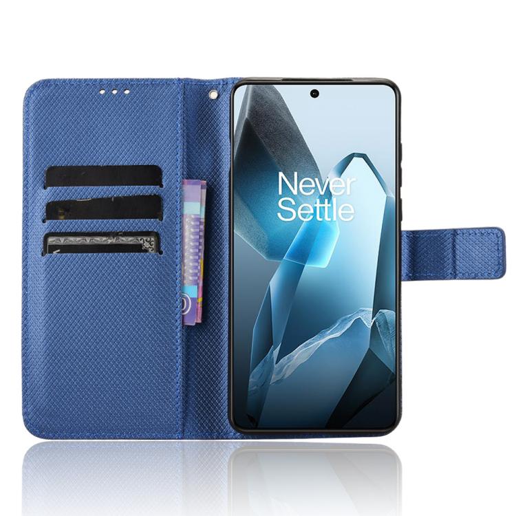 Funda de Cuero con Textura de Diamante para OnePlus 13 5G (Azul)