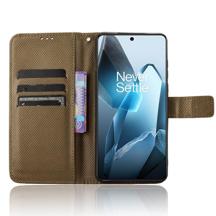 Funda de Cuero con Textura de Diamante para OnePlus 13 5G (Marrón)