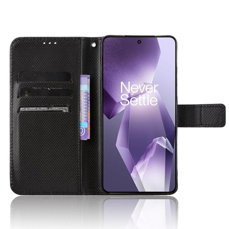 Funda de Cuero con Textura de Diamante para OnePlus Ace 5 5G / 5 Pro 5G / 13R 5G (Negra)