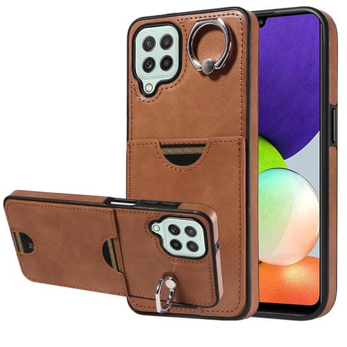 Funda para Teléfono Samsung Galaxy A22 4G con Soporte para Anillo y Ranura para Tarjeta (Marrón)