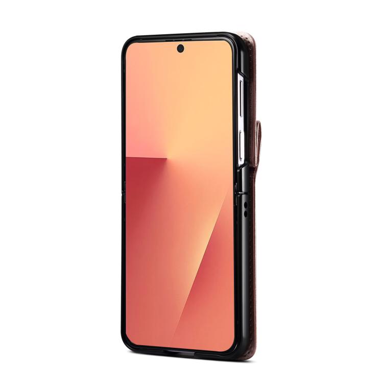 Funda de cuero plegable rómbica con cordón largo para Samsung Galaxy Z Flip7 5G (oro rosa)