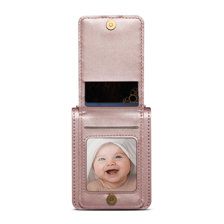 Funda de cuero plegable rómbica con cordón largo para Samsung Galaxy Z Flip7 5G (oro rosa)
