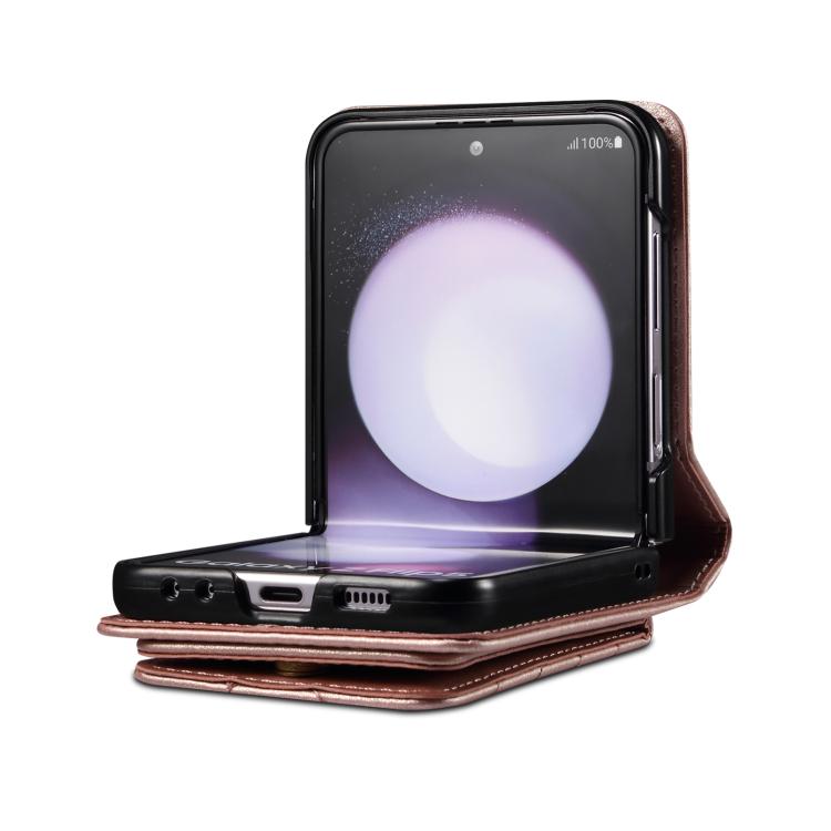 Funda de cuero plegable rómbica con cordón largo para Samsung Galaxy Z Flip7 5G (oro rosa)