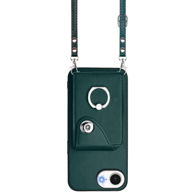 Funda para iPhone 16e con tarjetero, anilla y cordón largo (verde)