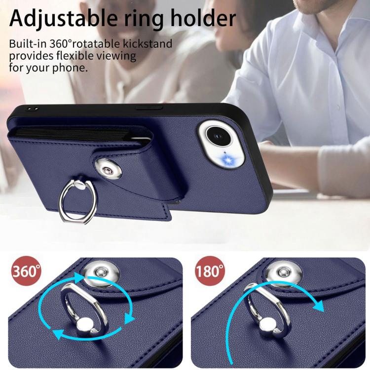 Funda para iPhone 16e con tarjetero, anillo y cordón largo (azul)