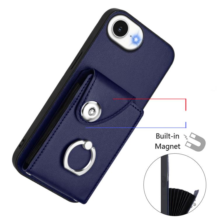 Funda para iPhone 16e con tarjetero, anillo y cordón largo (azul)