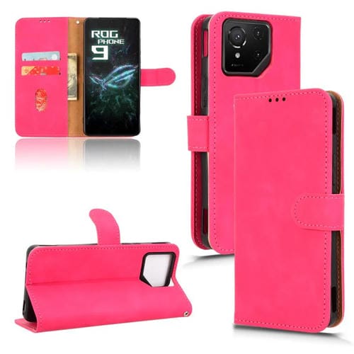 Funda de Cuero con Tapa Magnética para Asus Rog Phone 9 (Rosa y Rojo)