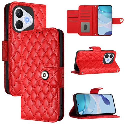 Funda de Cuero con Tapa y Textura Rombal para Honor 400 Lite con Cordón (Rojo)