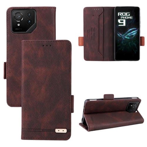 Funda de Cuero con Cierre Magnético para Asus Rog Phone 9 (Marrón)