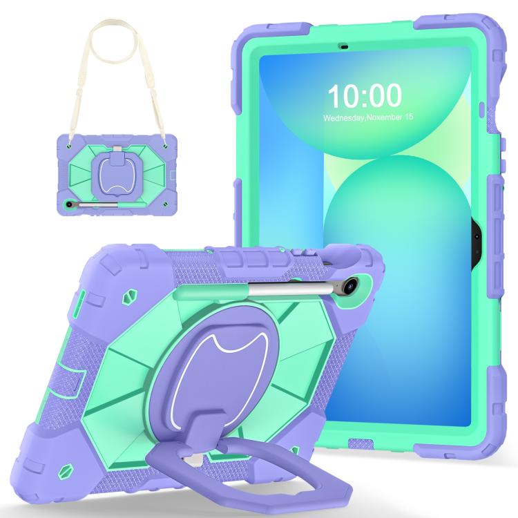 Funda híbrida de silicona con diseño de robot para Samsung Galaxy Tab S10 FE/S9 (morado y verde menta)