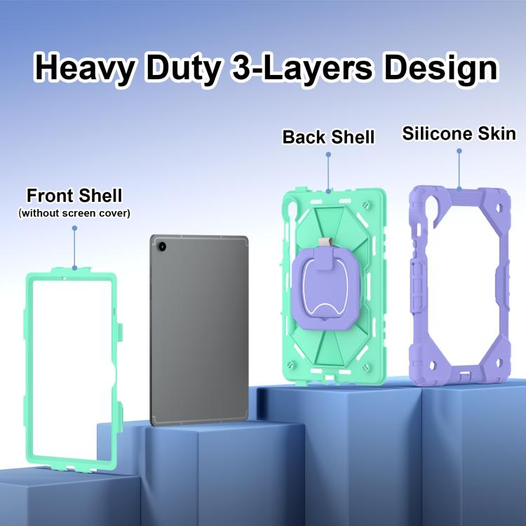 Funda híbrida de silicona con diseño de robot para Samsung Galaxy Tab S10 FE/S9 (morado y verde menta)