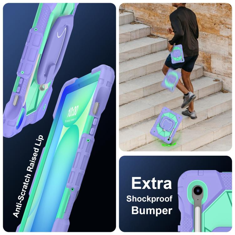 Funda híbrida de silicona con diseño de robot para Samsung Galaxy Tab S10 FE/S9 (morado y verde menta)