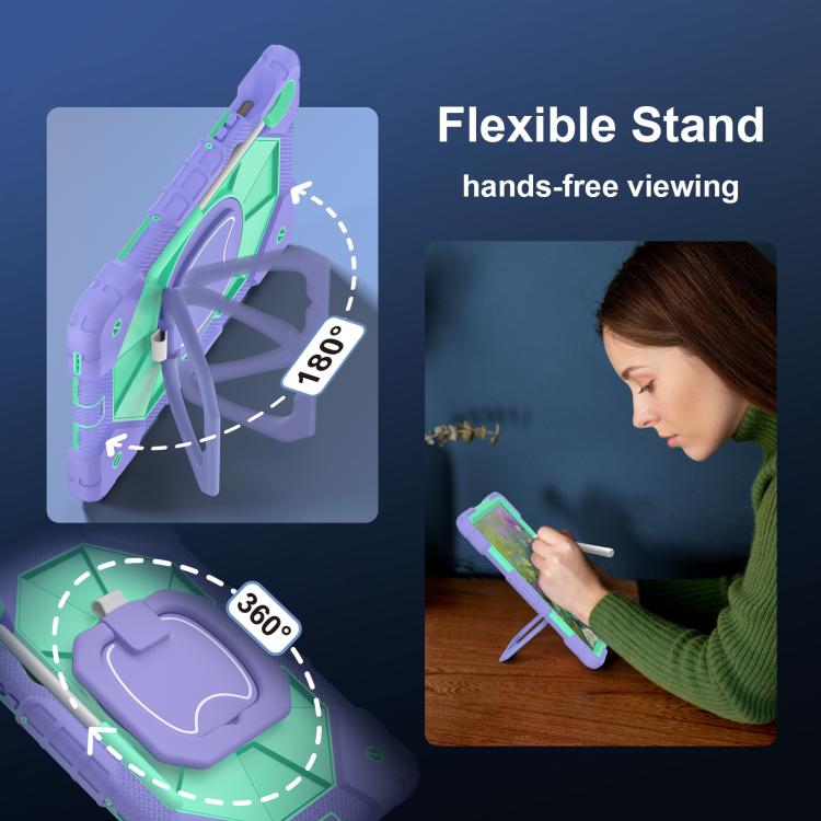 Funda híbrida de silicona con diseño de robot para Samsung Galaxy Tab S10 FE/S9 (morado y verde menta)