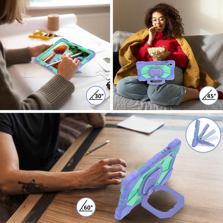 Funda híbrida de silicona con diseño de robot para Samsung Galaxy Tab S10 FE/S9 (morado y verde menta)