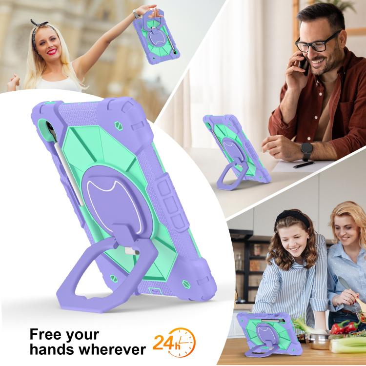 Funda híbrida de silicona con diseño de robot para Samsung Galaxy Tab S10 FE/S9 (morado y verde menta)