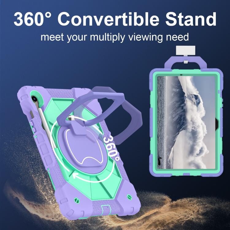 Funda híbrida de silicona con diseño de robot para Samsung Galaxy Tab S10 FE/S9 (morado y verde menta)