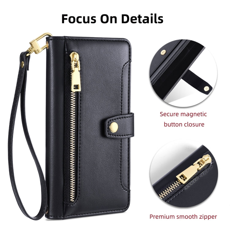 Funda de Cuero con Cremallera y Textura de Oveja para Itel P65 (Negra)