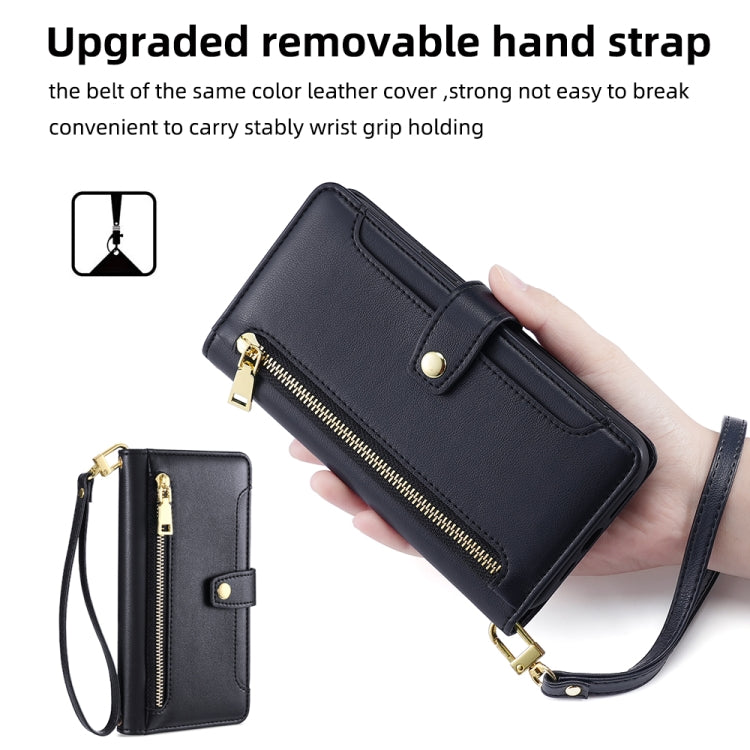 Funda de Cuero con Cremallera y Textura de Oveja para Itel P65 (Negra)
