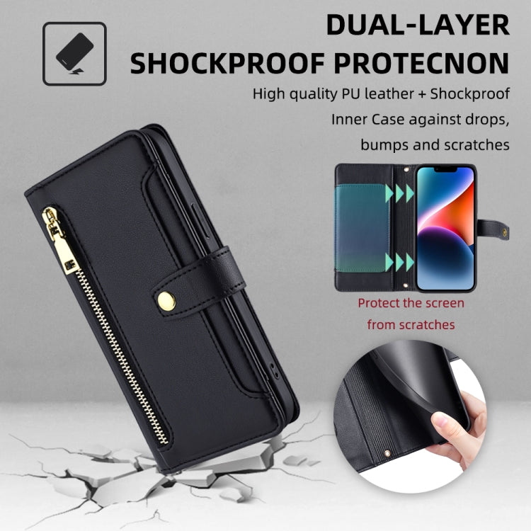 Funda de Cuero con Cremallera y Textura de Oveja para Itel P65 (Negra)