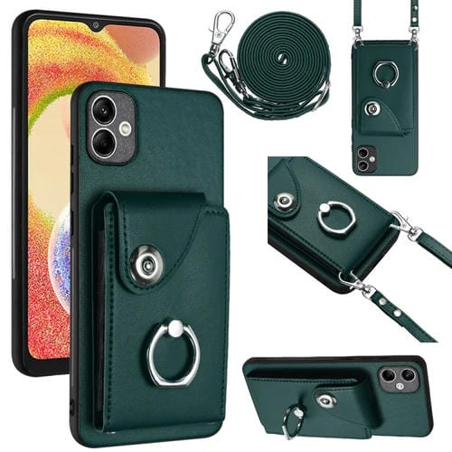 Funda para Teléfono Samsung Galaxy A04 4G con Soporte para Anillo y Bolsa para Tarjeta con Cordón Largo (Verde)