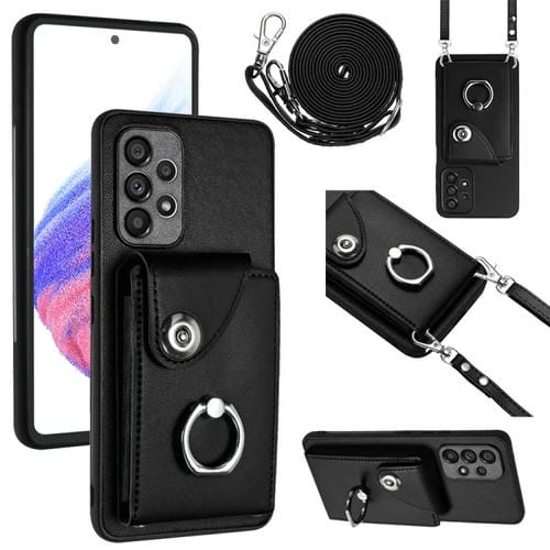 Funda para Teléfono Samsung Galaxy A53 5G con Soporte para Anillo y Bolsa para Tarjeta con Cordón Largo (Negro)