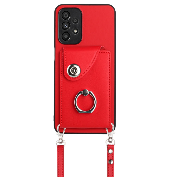 Funda para Teléfono Samsung Galaxy A52 5G con Soporte para Anillo y Bolsa para Tarjeta con Cordón Largo (Rojo)