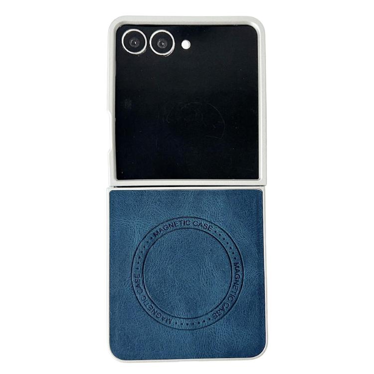 Funda para Samsung Galaxy Z Flip7 5G con textura de cuero y efecto piel, con MagSafe, pintura perlada y resistente a los golpes (azul)