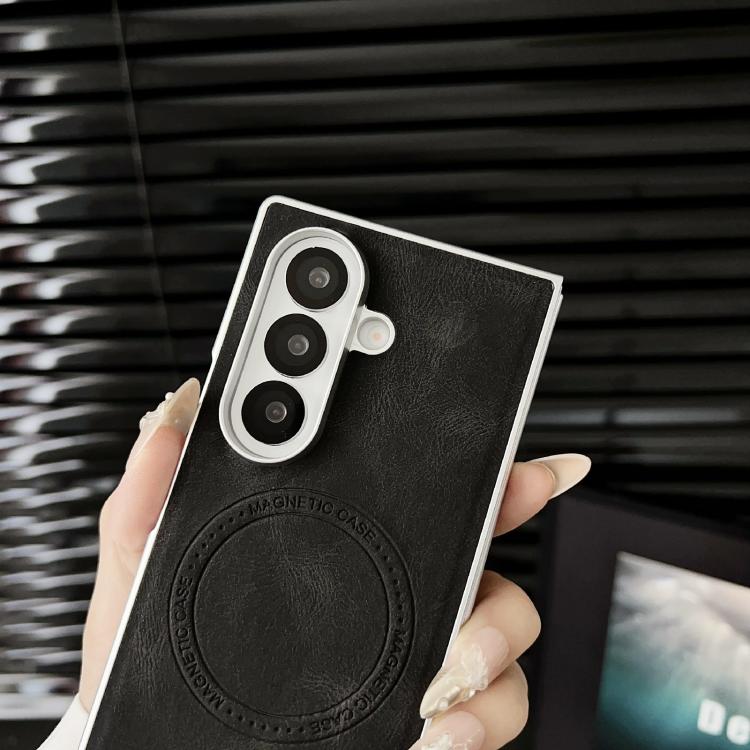 Funda para Samsung Galaxy Z Fold7 5G con textura de cuero y efecto piel, con MagSafe, pintura perlada y resistente a los golpes (azul)