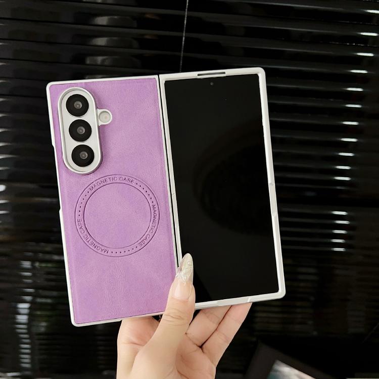 Funda para Samsung Galaxy Z Fold7 5G con textura de cuero y efecto piel, con MagSafe, pintura perlada y resistente a los golpes (azul)