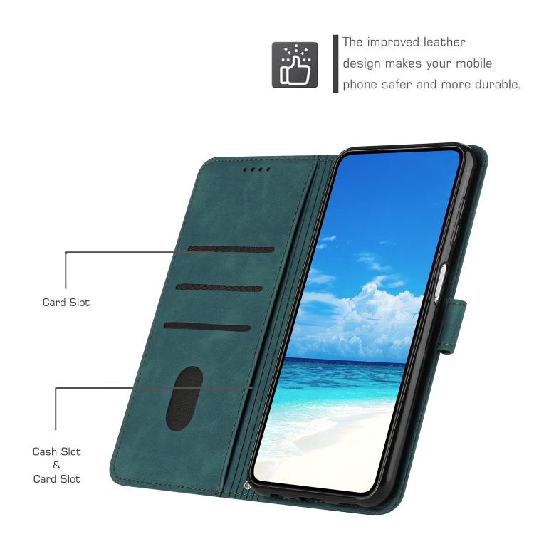 Funda de Cuero con Relieve de Corazón para Realme 14 Pro+ con Cordón Largo (Verde)