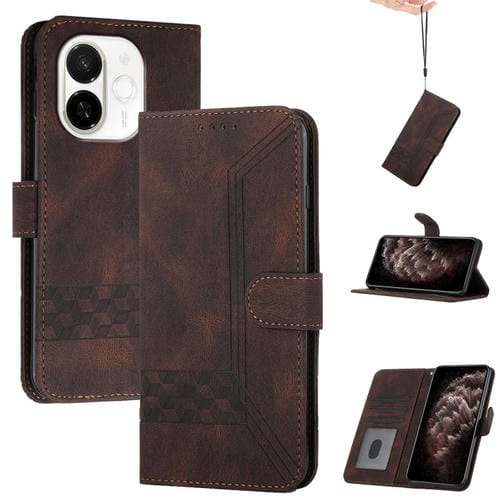 Funda de Cuero con Tapa Cúbica para Tecno Spark 30C 5G y Pop 9 5G (Marrón)