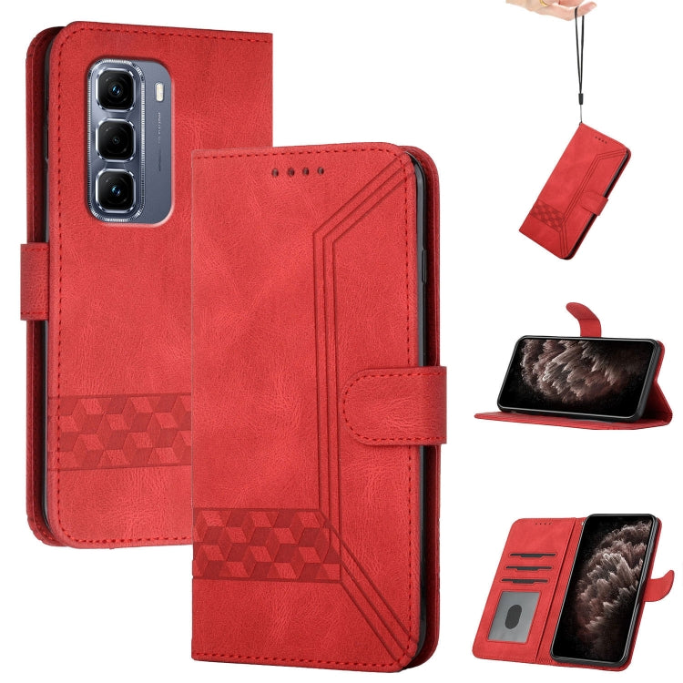 Funda de Cuero con Tapa Cúbica para Infinix Hot 50 Pro+ 4G (Roja)