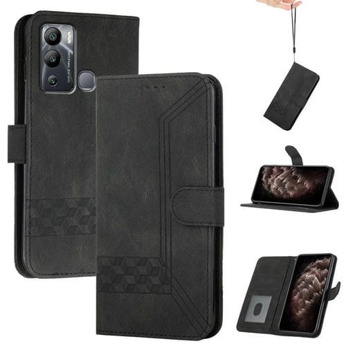 Funda de Cuero con Tapa y Tacto de Piel Cúbica para Teléfono Infinix Hot 12I (Negra)