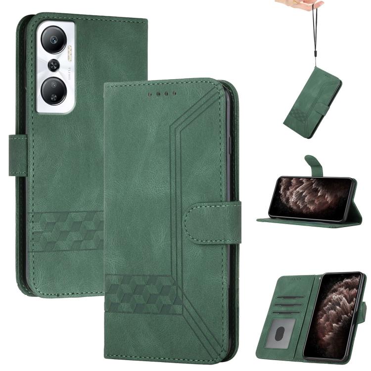Funda de Cuero con Tapa y Tacto de Piel Cúbica para Infinix Hot 20 4G (Verde)