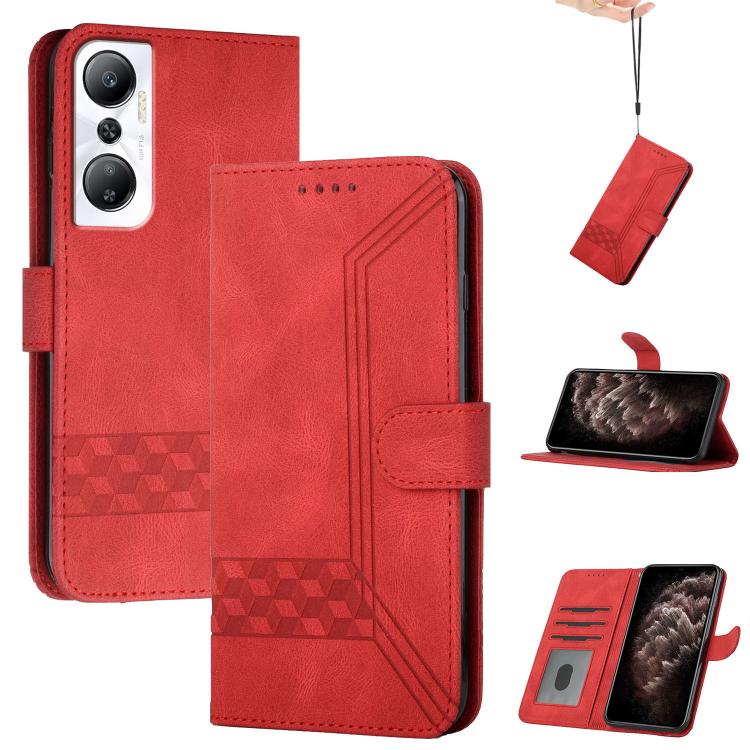 Funda de Cuero con Tapa y Tacto de Piel Cúbica para Infinix Hot 20 4G (Roja)