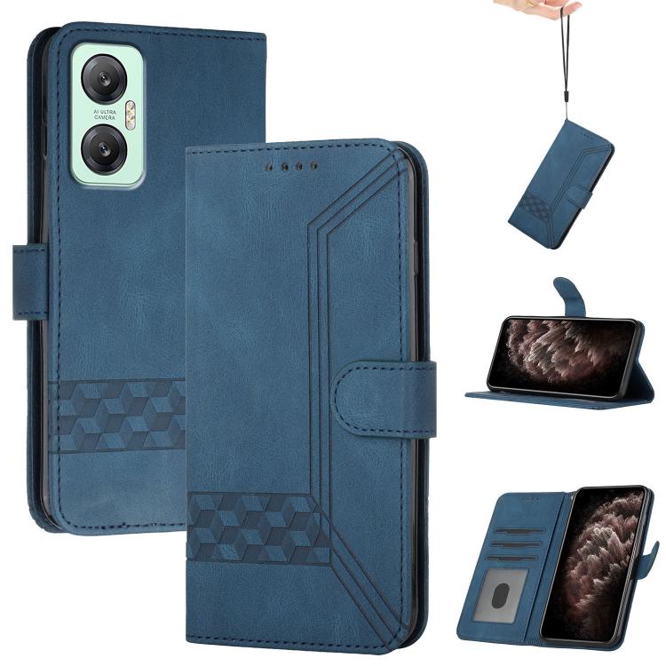 Funda de Cuero con Tapa y Tacto de Piel Cúbica para Infinix Hot 20 5G (Azul)